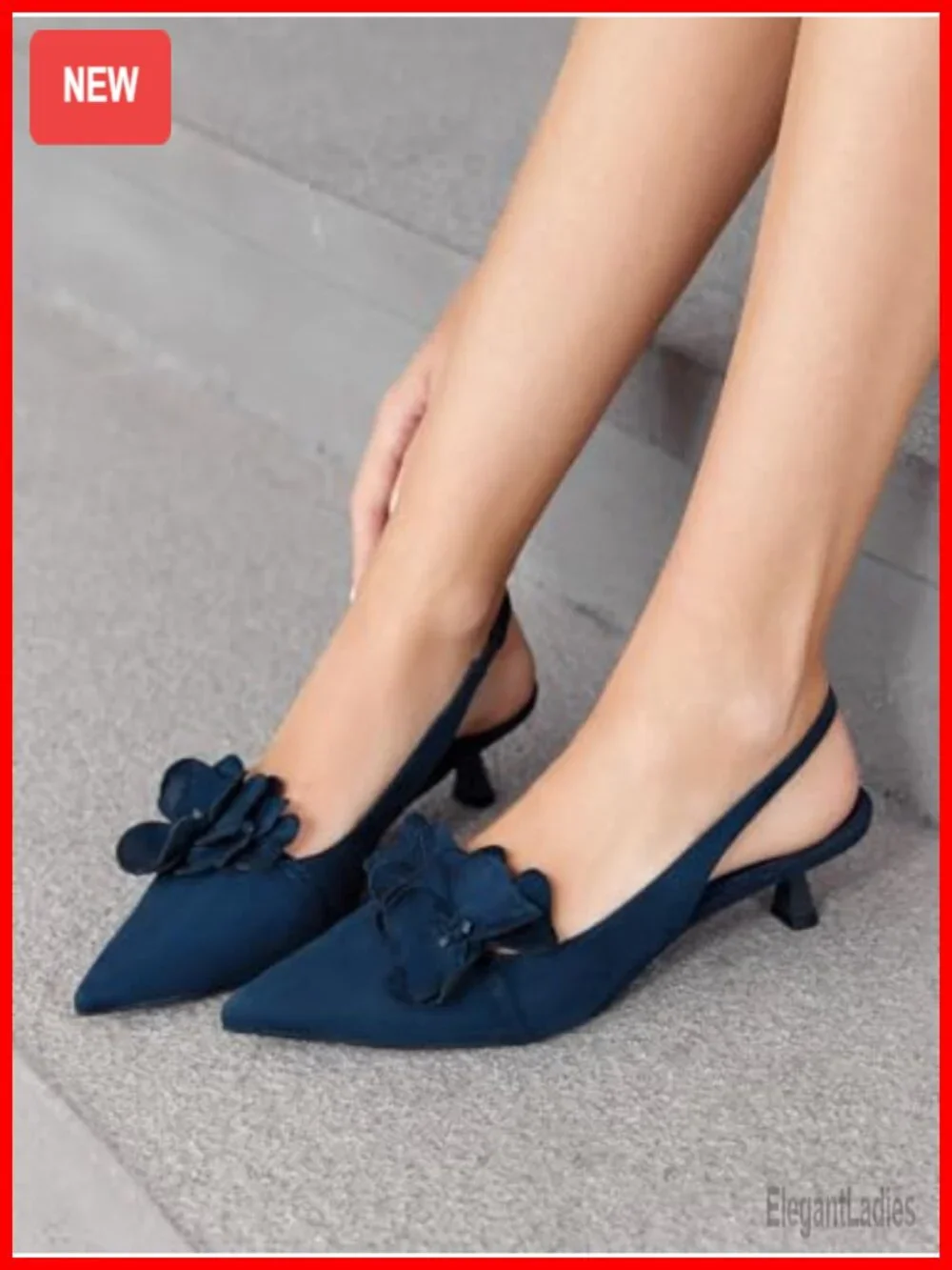 Coutgo Womens Slingback Kitten Heels Floral Closed Pointed Toe Pumps Wedding
